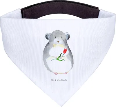 Produktbild von Mr. & Mrs. Panda Halstuch Hund Chinchilla Blume - Weiß - Geschenk, Lustige Sprüche, Chinchillas, Kummer, Liebeskummer, Hundehalstuch, Chaos, Bandana, Hundetuch, Büro