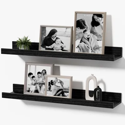Produktbild von 2er-Set Fotoregale, schwarz, 40 cm Wandregal, schwebendes Regal, modernes, schmales Wandregal mit Kante für Dekorationen und Fotos, Fotoregal für Büro, Flur und Spielzimmer