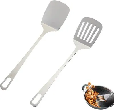 Obrázek produktu pro Sada dvou nerezových špachtlí Unyqoos® – vhodné do myčky, ergonomické špachtle pro nepřilnavé nádobí, ideální pro ryby, vejce a palačinky