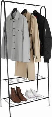 Produktbild von Relaxdays Kleiderständer, 2 Gitterablagen, H x B x T: 151 x 60 x 34,5 cm, Metall, schmaler Garderobenständer, schwarz