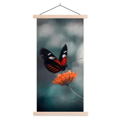 Produktbild von MuchoWow® Textilposter Schmetterling - Blume - Insekt 40x80 cm mit holzfarbenen Rahmen - Wohnzimmer