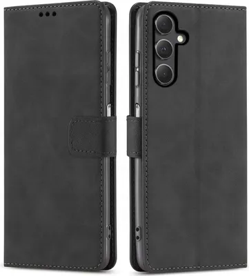 Zdjęcie produktu dla ETUI Z KLAPKĄ do Samsung A15 5G | CZARNE ZAMYKANE CASE + SZKŁO