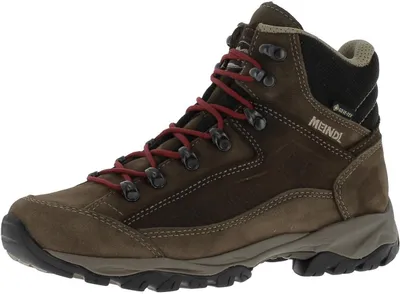 A single brown hiking boot is shown against a white background.