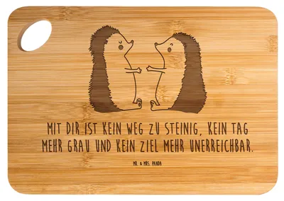 Produktbild von Mr. & Mrs. Panda Schneidebrett Igel Liebe - Transparent - Geschenk, Hochzeitstag, Frühstücksbrett, Holzbrett, Freundin, Brett, Hochzeit, schneidbrett, Verliebt