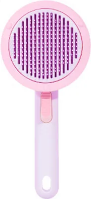 Immagine prodotto di Pettine in silicone per animali domestici, massaggio confortevole, spazzola autopulente per la rimozione dei peli con manico per animali domestici, viola, rosa