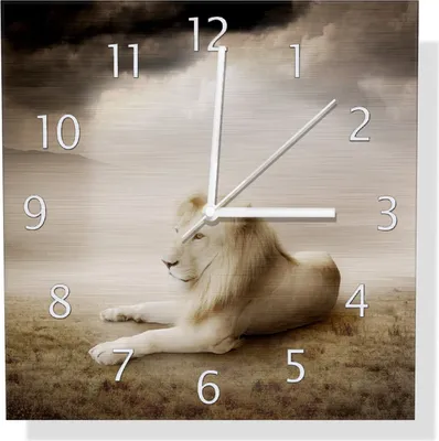 Produktbild von Wallario Design Wanduhr Stattlicher ruhender Löwe in Afrika in Sepiafarben aus Aluverbund, Größe 30 x 30 cm