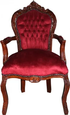Produktbild von Casa Padrino Barock Esszimmer Stuhl mit Armlehnen Bordeaux / Braun