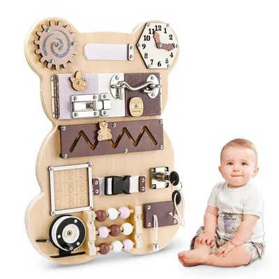 Produktbild von Kinder Lerntafel mit Bärenmotiv inklusive 12 Lernaktivitäten für Feinmotorik und Logiktraining ab 3 Jahren 58,5x33x43 cm
