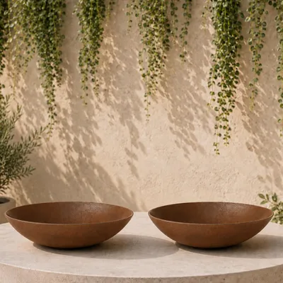 Immagine prodotto di Fioriere piatte per esterni Ciotole decorative rotonde effetto ruggine 28 cm