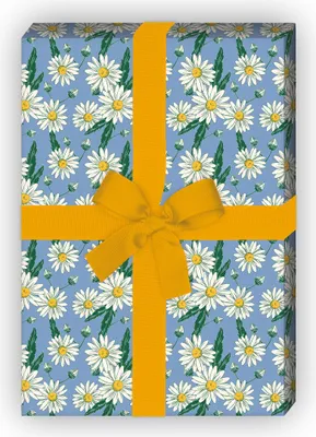 Produktbild von Vintage Blumen Geschenkpapier mit Margeriten Gänseblümchen, blau - G11576, 32 x 48cm