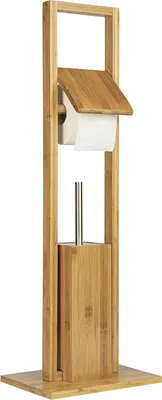 Produktbild von ONVAYA® WC-Garnitur aus Bambus | Natur | Toilettenpapierhalter stehend | ohne Bohren | WC-Bürstenhalter & Klorollenhalter | Holz