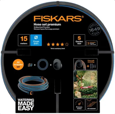 Produktbild von FISKARS Schlauchset 15 Meter mit Wandhalterung - 1027678