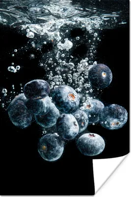 Produktbild von MuchoWow® Poster Blaubeeren - Obst - Beeren - Stillleben - Wasser - Schwarz 20x30 cm - Papierdruck
