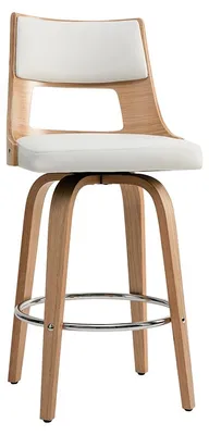 Produktbild von Miliboo - Scandinavischer drehbarer Barhocker weiß und helles Holz H69 cm GARBO
