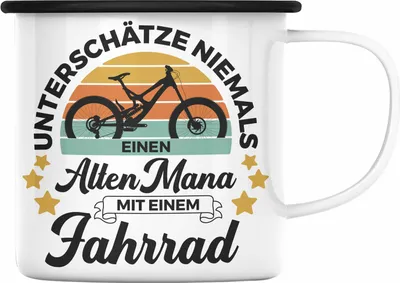 Produktbild von Trendation - Fahrradfahrer Geschenk Emaille Tasse Spruch Rennrad Mountainbike Geschenkidee Radfahrer Rentner Rente (Schwarz)