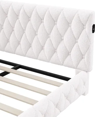 Produktbild von CDGlobal Polsterbett 140x200cm mit USB/type-c, Schlafsofa mit Lattenrost, Tagesbett Daybett Jugendbett mit LED, Gästebett Sofabett Doppelbett, Samt, Beige