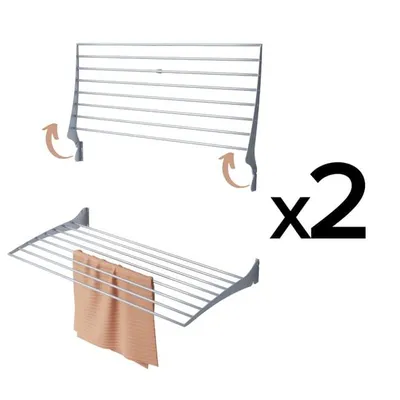 Image de 2x Séchoir à linge mural, Séchoir à linge pour murs, verrouillable Corde à linge pour l'intérieur et l'extérieur en aluminium et acier, Foxydry Fold 120 cm