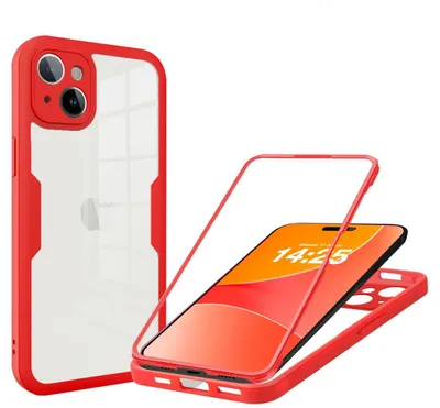 Produktbild von 360 Grad Rundum Schutz Handyhülle für Apple iPhone 15 Full Cover Vollschutz Case Farbe: Rot