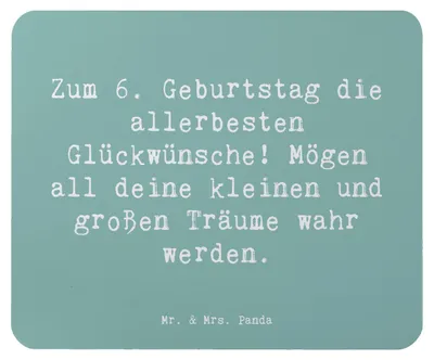 Produktbild von Mr. & Mrs. Panda Mousepad Spruch 6. Geburtstag Glückwünsche - Meeresbrise - Geschenk, Geburtstagsgeschenk, pc, Mauspad, Kindergeburtstag, Meilenstein, Mouse Pad