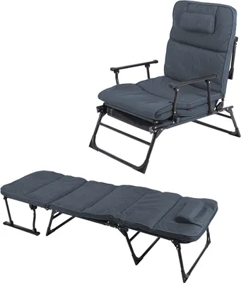 Image de chaise longue de jardin 2 en 1 Chaise longue sanitaire Lit d'invité et fauteuil de relaxation avec coussin