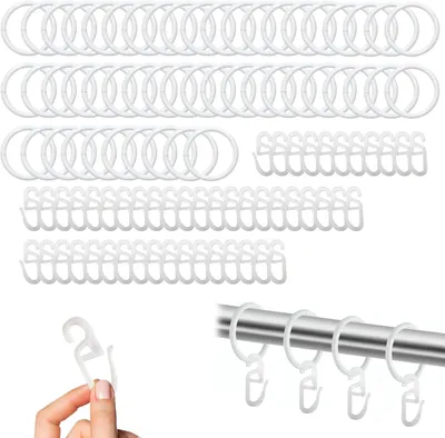 Zdjęcie produktu dla Pierścienie do zasłon, plastikowe, 50 sztuk, średnica wewnętrzna 30 mm, białe, do szyn i kółek karniszowych