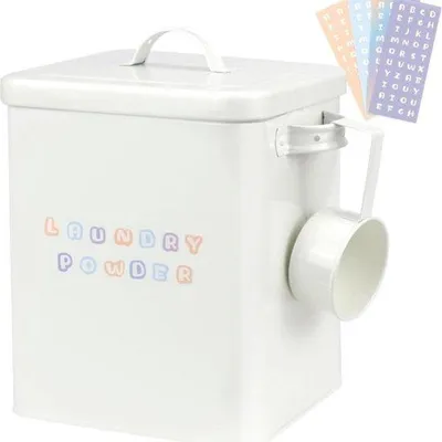 Produktbild von Famanu Aufbewahrungsbox 6 l aus Metall mit Etiketten - für Waschmittel und Tierfutter