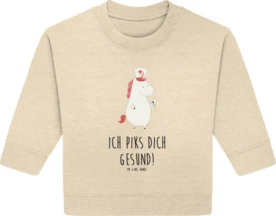 Produktbild von Mr. & Mrs. Panda Organic Baby Pullover Einhorn Krankenschwester 6. - 12. Monat - Natural Raw - Geschenk, Krankenpfleger, Krankenpflegerin, Ärztin, Unicorn, Bullover
