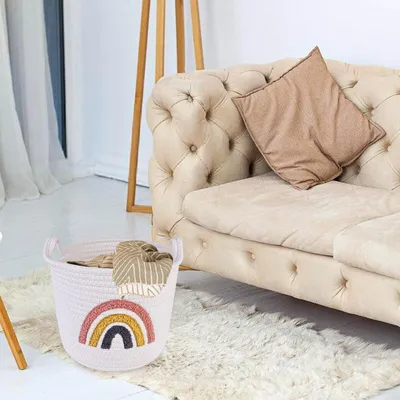 Produktbild von Kleine Aufbewahrungskorb, Baumwollseil, geflochtener Spielzeugkorb, Wäschekorb für Kinder, Regenbogen, dekorativer Korb für Handtücher, Decken, Spielzeug, Kleidung, Geschenke, 24 x 19 cm (l x h)