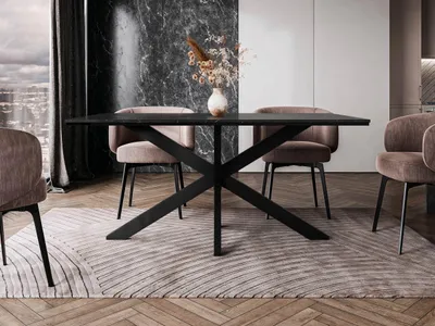 Obrázok produktu pre Dizajnový jedálenský stôl 160x90 SUMNER - mramor black royal / lesklý čierny / čierny