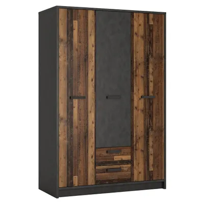 Produktbild von Kleiderschrank Jugendzimmer 3-türig NELSON-129 in grau mit Holz Nb., B/H/T ca. 128/196/60 cm