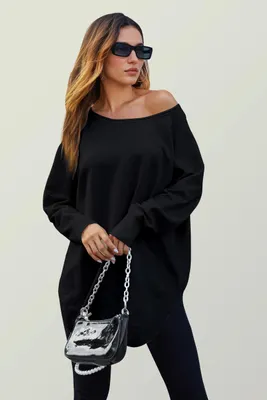 Produktbild von FS Collection Damen Oversize Longpullover – Kuscheliger Strickpullover für Herbst/Winter, Weich & Warm, Einheitsgröße 36–44, Strickwaren Mode, Schwarz
