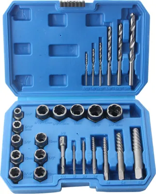 Produktbild von 26-teiliger Bolzenausdreher-Satz, Spiralschraubenausdreher-Satz und Bohrer, Extraktionssteckschluessel-Satz zum Entfernen von beschaedigten, verrosteten, abgerundeten Bolzen, Muttern und Schrauben