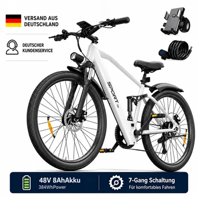 Produktbild von PiXELPiLOT 26 Zoll E Bike, T8 Trekking E-Bikes 48V 8Ah Akku, 25km/h, 7-Gang, Scheibenbremsen, Federgabel