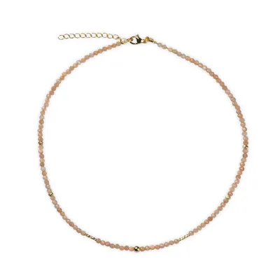Produktbild von DomiSoul Halskette aus Natursteinen, Sonnenstein, Handgefertigt, Einzigartige, Steine 3 mm, Elemente mit einer dauerhaften Schicht aus 14 Karat Gold