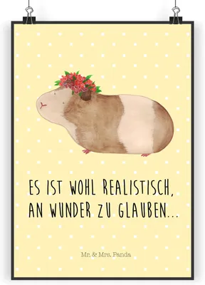 Produktbild von Mr. & Mrs. Panda Bild Meerschweinchen Weisheit DIN A3 - Gelb Pastell - Geschenk, Wunder, drucke, Wunderland, Kunstdruck, Lustige Sprüche, wanddeko, Posterdruck, Spruch