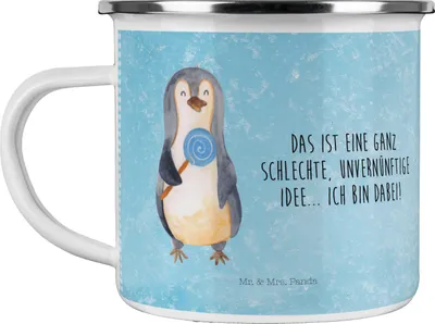 Produktbild von Mr. & Mrs. Panda Kaffeepott Pinguin Lolli - Eisblau - Geschenk, Pinguine, Spruch, Süßigkeiten, Pott, Teetasse, becher emaille, Tasse, Unvernünftig, Reisebecher