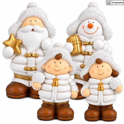 Produktbild von Weihnachtsdeko 4er Set Figuren Dekofigur Weihnachten Keramik Fensterdeko Gold