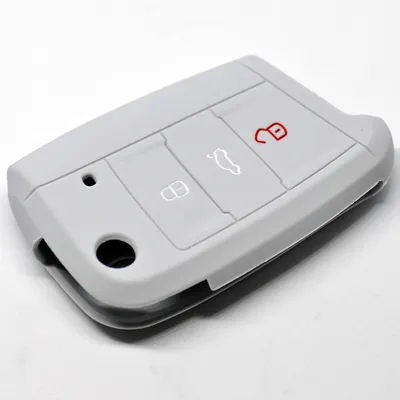 Produktbild von Auto Schlüssel Hülle Silikon Schutz Cover Grau kompatibel mit Golf 7 Polo 6C Seat Ateca Arona Leon Skoda Octavia Superb Kodiaq 3 Tasten Klappschlüssel