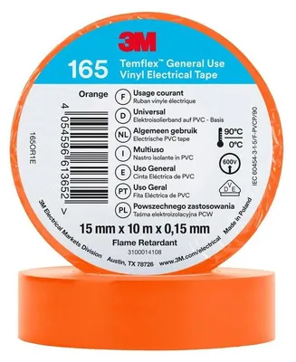 Produktbild von 3M Temflex 15mmx10m Orange 165OR1E Vinyl-Isolierband 0,15mm 7100184728