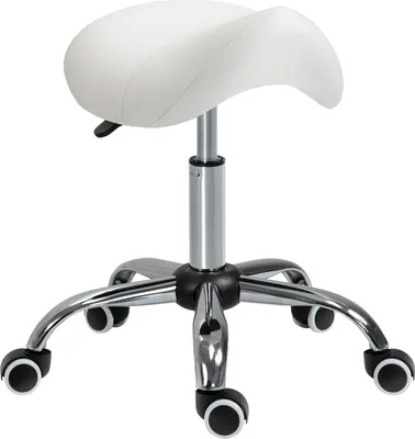 Produktbild von Rollhocker Drehhocker höhenverstellbar, Sattelhocker, Arbeitshocker, Gepolstert, Weiß