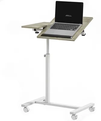 Produktbild von Beistelltisch mit Rollen, h?henverstellbar, neigbarer Tischplatte und Metallgestell, 57 x 40 x 67,5šC101 cm, Eiche und Wei?