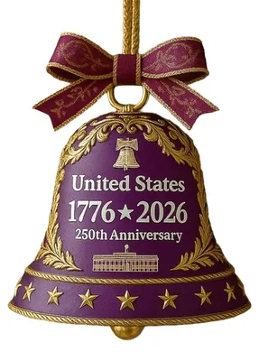 Produktbild von Glockenornament zum 250. Jahrestag der Vereinigten Staaten, patriotische Gedenk-Weihnachtsbaumglocke aus Metall, Hängedekoration für Feiertage und Partys B