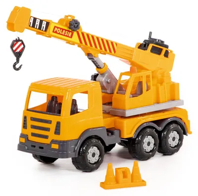 Image de Dépanneuse avec grue et 6 grandes roues, avec cônes orange, pour les enfants à partir de 12 mois
