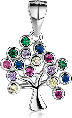 Produktbild von MATERIA by Matthias Wagner Baum Anhänger Silber 925 mit bunten Zirkonia wahlweise mit Kette KA-518-Bunt