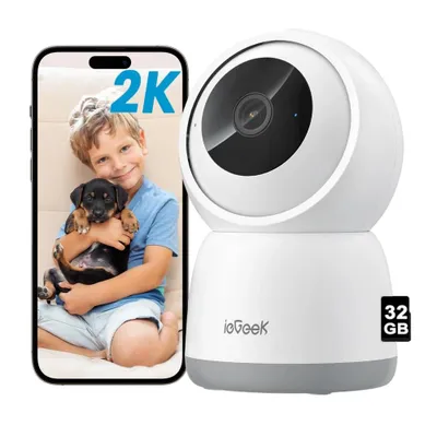 Obrázek produktu pro Vnitřní sledovací kamera, 2K vnitřní sledovací kamera, 32 GB, 360° vnitřní kamera WLAN, obousměrný zvuk, 15M noční vidění