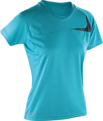 Produktbild von SPIRO S182F | Damen Dash Training / Sport T-Shirt +Kühles Hautgefüh - Farbe: Aqua/Grey - Größe: L (40)