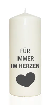 Produktbild von Spruchkerze, Für immer im Herzen, grau, 20cm, 765g Ø8cm, Trauer-Kerze mit Spruch, Brenndauer ca 70 Std