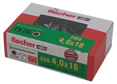 Produktbild von 200x fischer Spanplattenschraube 4,0x16 TX20 Holzschrauben verzinkt Vollgewinde