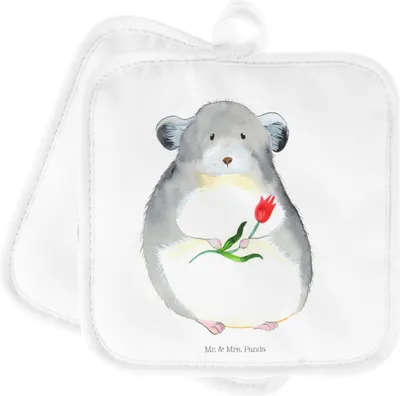 Produktbild von Mr. & Mrs. Panda Topfuntersetzer Chinchilla Blume - Weiß - Geschenk, topfhalter, Topflappen, Lustige Sprüche, Chinchillas, Büro, Kummer, Kochlappen, Set, Liebeskummer