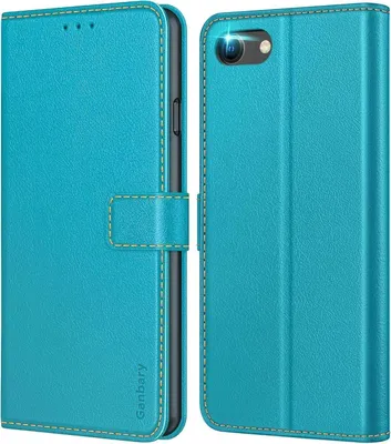 Image de Ganbary iPhone SE Étui pour téléphone portable 2020/2022 Cuir bleu azur
